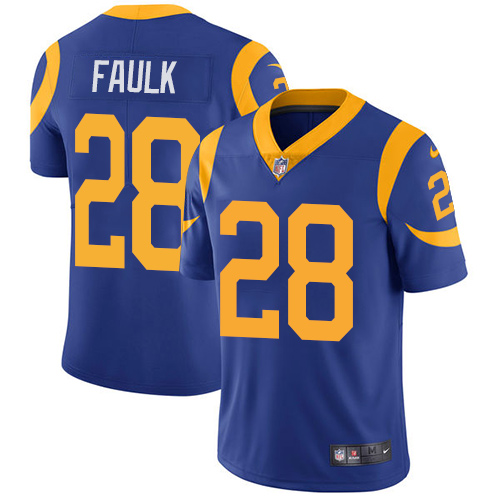 Nike Rams #28 Marshall Faulk Royal Blue Alternate Men's Stitched NFL Vapor Untouchable Limited Jersey - Click Image to Close
